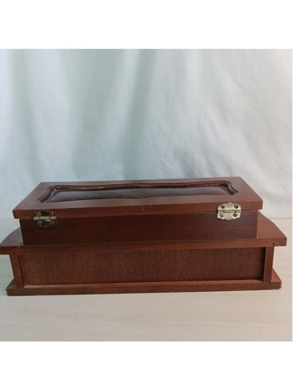 Vintage Wood Leather Men's Valet Jewelry Box Organizer London Leather 12x7x4